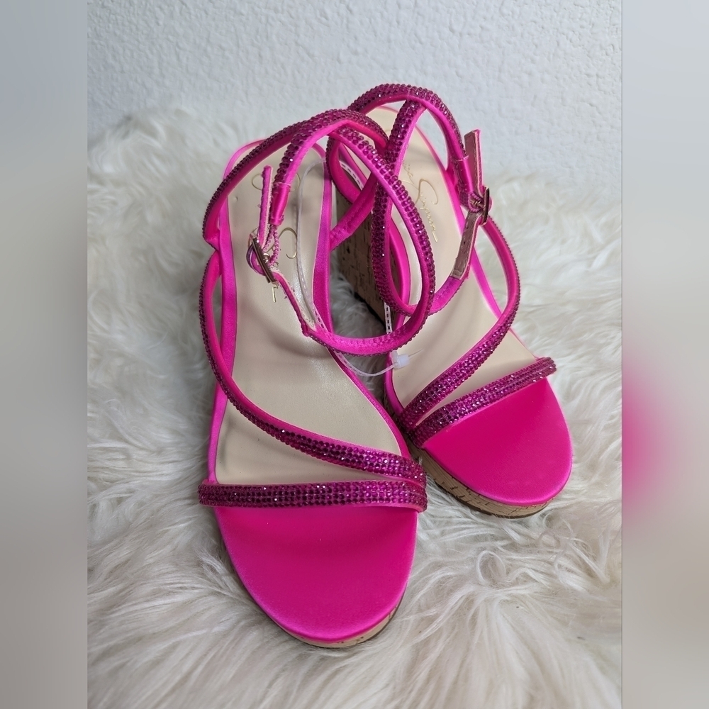 Jessica Simpson Cork Wedge Hot Pink Heels - Picture 3 of 13